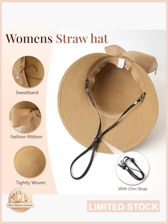 Straw Sun Hat UV Protection Foldable Beach Hat Adjustable Chin Strap Women\'s main image 4